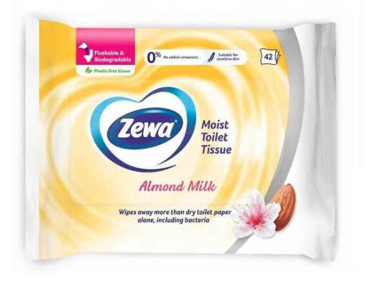 ВЛАЖНА ТОАЛЕТНА ХАРТИЯ ЗЕВА БАДЕМ ЖЪЛТИ 42 БРОЯ / ZEWA ALMOND MILK
