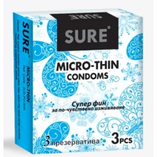 ПРЕЗЕРВАТИВИ SURE THIN МИКРО 3 броя ПРЕЗЕРВАТИВИ SURE THIN МИКРО 3 броя