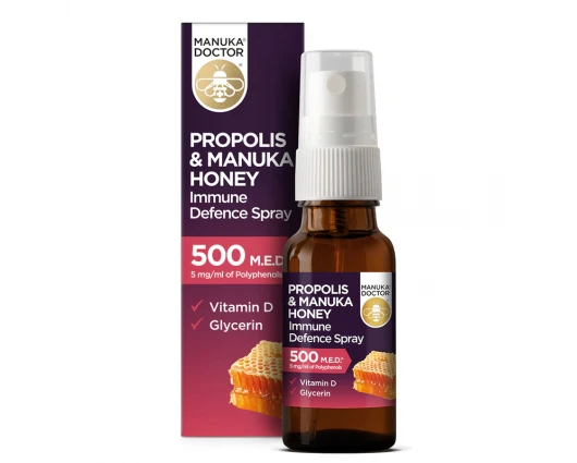 Спрей за гърло с пролис, манука мед и витамин D3 20 ml / Propolis, Manuka Honey Immune Defence Spray 500 M.E.D 